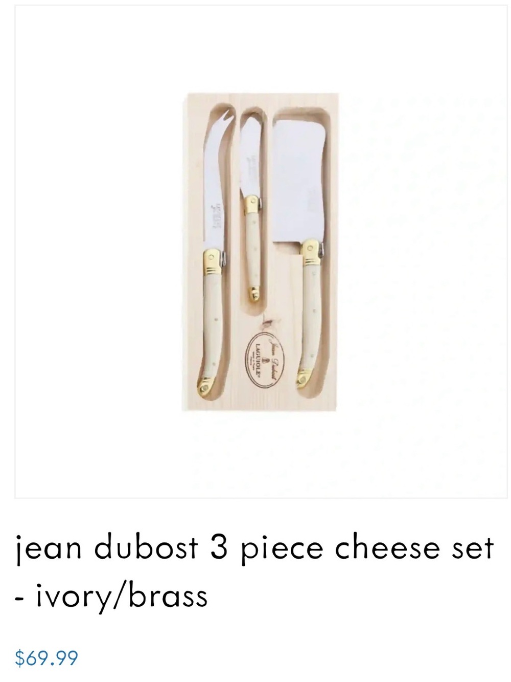Jean Dubost 3-Piece Cheese Knife Set - Ivory/Brass